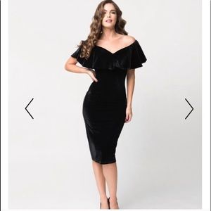 NWT Vintage Black Velvet Off Shoulder Dress